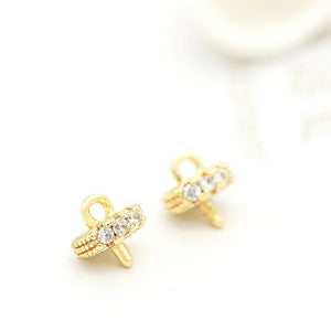 6PCS 14K Plated Brass Zircon Half Pins Beads Caps Jewelry Findings