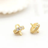 6PCS 14K Plated Brass Zircon Half Pins Beads Caps Jewelry Findings