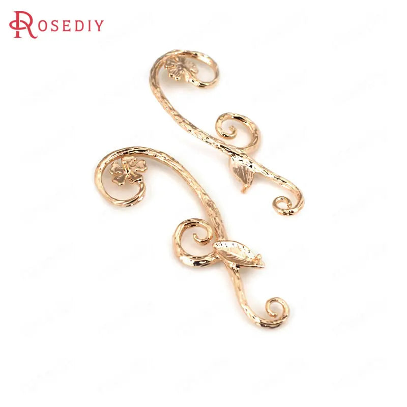 6PCS 40x13MM Brass Half Hole Flower Vine Charms
