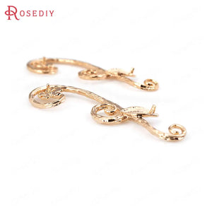 6PCS 40x13MM Brass Half Hole Flower Vine Charms