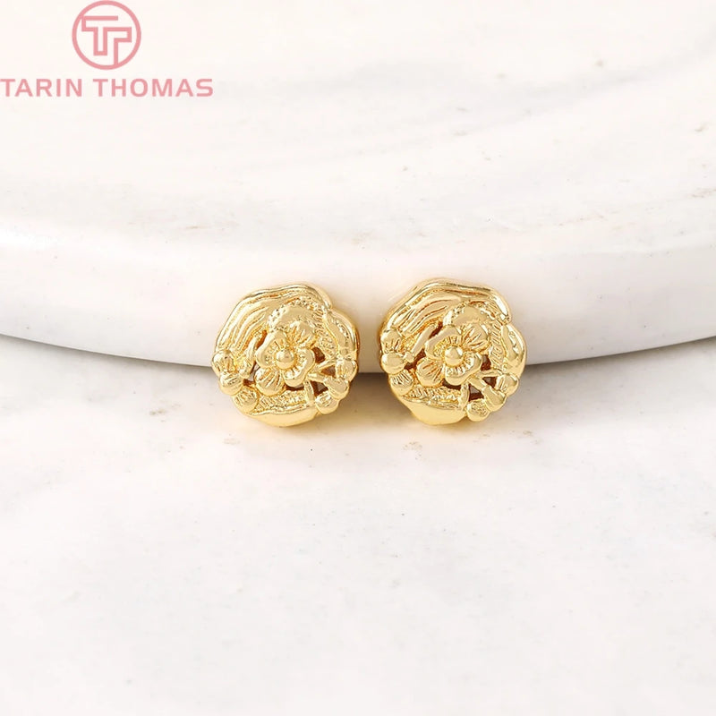 6PCS 4x7.5MM 24K Plated Brass Flower Spacer Beads