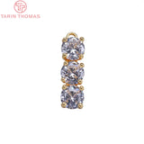 6PCS 6*20MM 24K Plated Brass Zircon Three-chain Charms Pendants