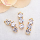 6PCS 6*20MM 24K Plated Brass Zircon Three-chain Charms Pendants