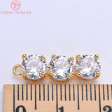 6PCS 6*20MM 24K Plated Brass Zircon Three-chain Charms Pendants