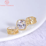 6PCS 6MM 7MM 8MM 24K Champagne Brass with Zircon Rounded Square Charms Pendants