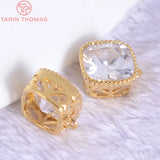 6PCS 6MM 7MM 8MM 24K Champagne Brass with Zircon Rounded Square Charms Pendants