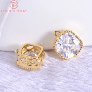 6PCS 6MM 7MM 8MM 24K Champagne Brass with Zircon Rounded Square Charms Pendants