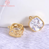 6PCS 6MM 7MM 8MM 24K Champagne Brass with Zircon Rounded Square Charms Pendants