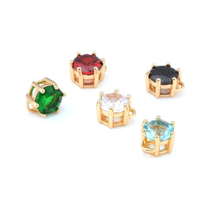 6PCS 7.5x8MM 24K Brass Zircon Charms Pendants Jewelry