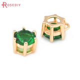 6PCS 7.5x8MM 24K Brass Zircon Charms Pendants Jewelry