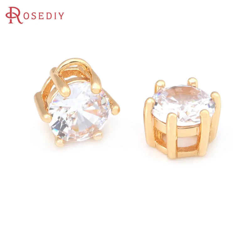 6PCS 7.5x8MM 24K Brass Zircon Charms Pendants Jewelry