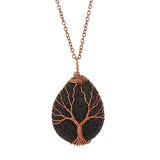7 Chakra Natural Stone Volcanic Rock Tree of Life Pendant Necklace