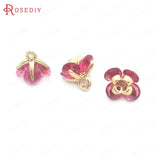 6PCS High Champagne Brass Zircon 3D Flower Charms Pendants Jewelry Earrings