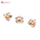 6PCS High Champagne Brass Zircon 3D Flower Charms Pendants Jewelry Earrings