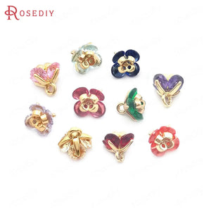 6PCS High Champagne Brass Zircon 3D Flower Charms Pendants Jewelry Earrings