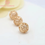 6PCS 8MM 10MM 12MM 24K Champagne Plated Brass Hollow Pattern Round Beads