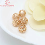 6PCS 8MM 10MM 12MM 24K Champagne Plated Brass Hollow Pattern Round Beads
