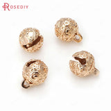 6PCS High Champagne Plated Brass Carving Bell Beads Charms