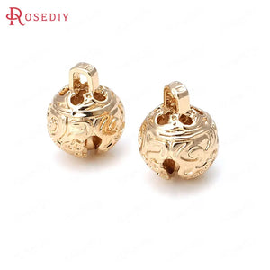 6PCS High Champagne Plated Brass Carving Bell Beads Charms