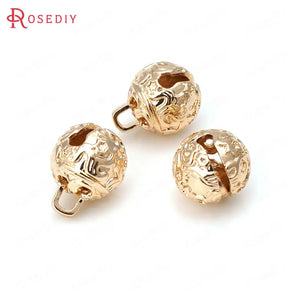 6PCS High Champagne Plated Brass Carving Bell Beads Charms