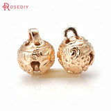 6PCS High Champagne Plated Brass Carving Bell Beads Charms