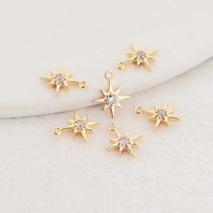 6PCS 8x10MM 14K Real Plated Zircon Star Charms Pendants DIY Jewelry Supplies