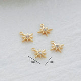 6PCS 8x10MM 14K Real Plated Zircon Star Charms Pendants DIY Jewelry Supplies