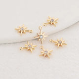 6PCS 8x10MM 14K Real Plated Zircon Star Charms Pendants DIY Jewelry Supplies