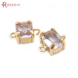 6PCS 8x10MM Champagne Brass Glass Rectangle Connect Charms Pendants