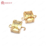 6PCS 8x10MM Champagne Brass Glass Rectangle Connect Charms Pendants
