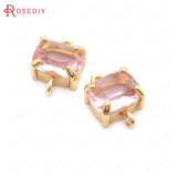 6PCS 8x10MM Champagne Brass Glass Rectangle Connect Charms Pendants