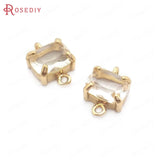 6PCS 8x10MM Champagne Brass Glass Rectangle Connect Charms Pendants