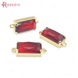 6PCS 8x16MM Champagne Brass Glass 2 Holes Connect Charms Pendants