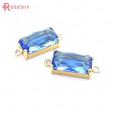 6PCS 8x16MM Champagne Brass Glass 2 Holes Connect Charms Pendants