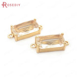 6PCS 8x16MM Champagne Brass Glass 2 Holes Connect Charms Pendants