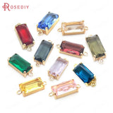 6PCS 8x16MM Champagne Brass Glass 2 Holes Connect Charms Pendants
