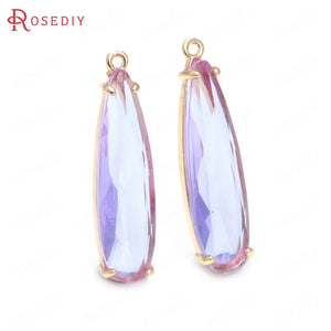 6PCS 8x30MM High Champagne Brass Glass Long Drop Shape Charms Pendants