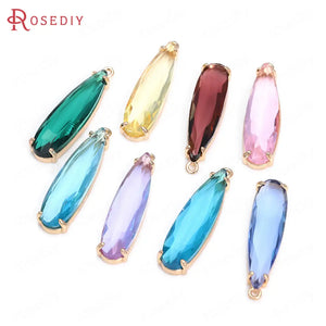 6PCS 8x30MM High Champagne Brass Glass Long Drop Shape Charms Pendants