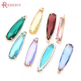 6PCS 8x30MM High Champagne Brass Glass Long Drop Shape Charms Pendants