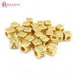 6PCS 8x8MM 4MM Hole 24K Brass Zircon Cube Letter Beads Jewelry Making