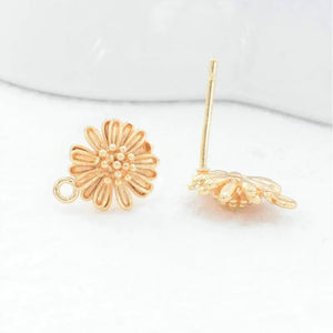 6PCS 9.5MM 14K Flower Stud Earrings DIY Jewelry Making Supplies