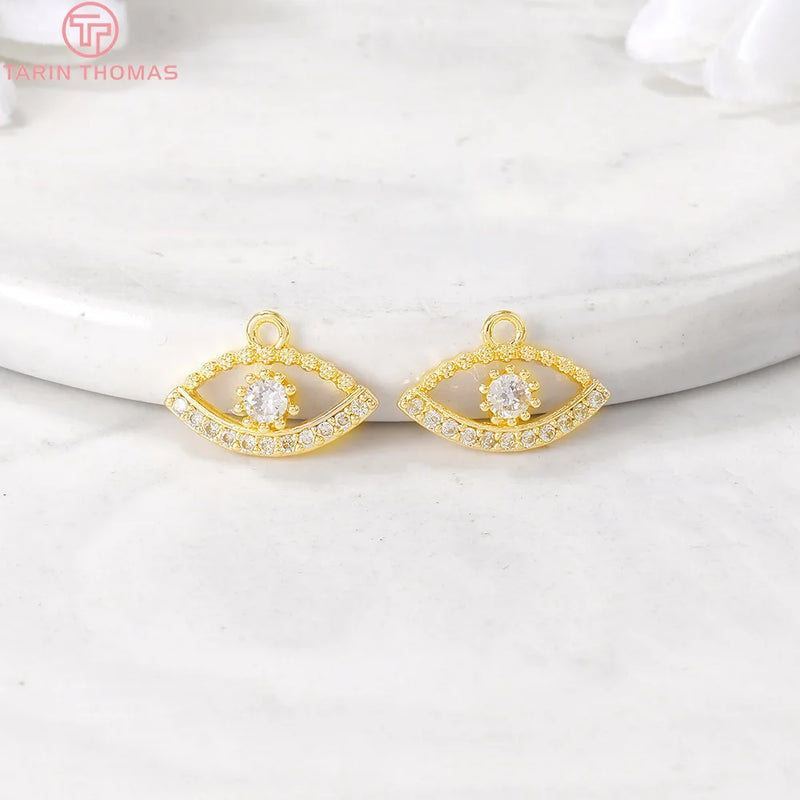 6PCS 9x14MM Eye Charm Pendants for DIY Jewelry Making - 24K Brass with Zircon