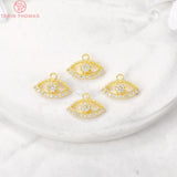 6PCS 9x14MM Eye Charm Pendants for DIY Jewelry Making - 24K Brass with Zircon