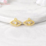 6PCS 9x14MM Eye Charm Pendants for DIY Jewelry Making - 24K Brass with Zircon
