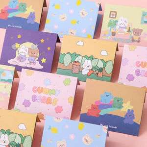 6PCS Cartoon Rabbit Greeting Cards Postcards Wedding Invitation Envelope