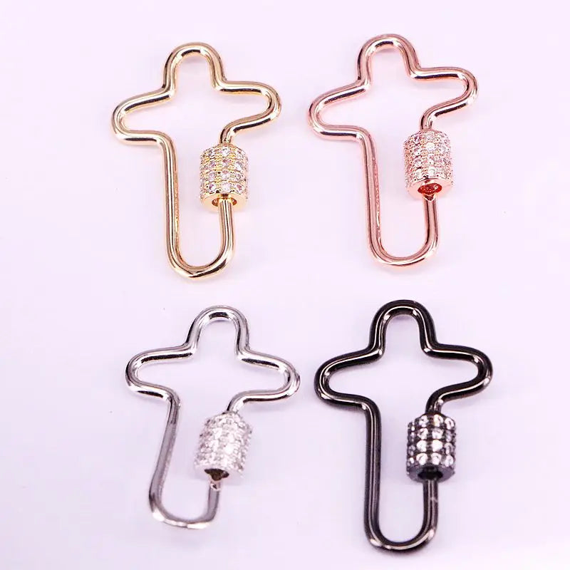 6PCS Clear CZ Pave Crossed Shaped Clasp Black/Gold/Rose Gold/Silver