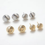 6PCS Round Fold Surface Ear Studs Earrings Brass 14k Plated