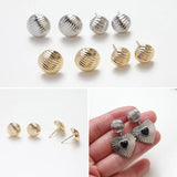 6PCS Round Fold Surface Ear Studs Earrings Brass 14k Plated