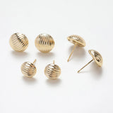 6PCS Round Fold Surface Ear Studs Earrings Brass 14k Plated