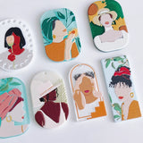 6PCS Women Portrait Painting Acrylic Necklace Earrings Bracelet Pendant
